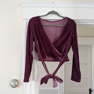 Purple velvet cropped wrap top